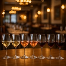 wine tasting event showing only glasses of wine with a background in a restaurant