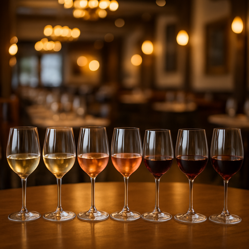 wine tasting event showing only glasses of wine with a background in a restaurant